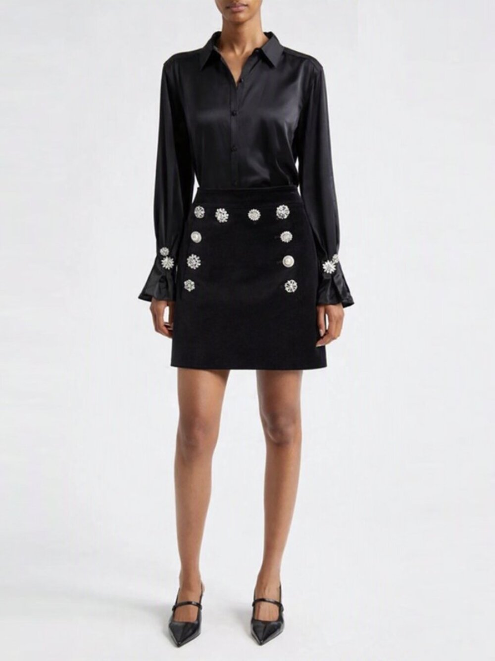 Veronica Beard Ording Crystal Button Velvet Mini Skirt